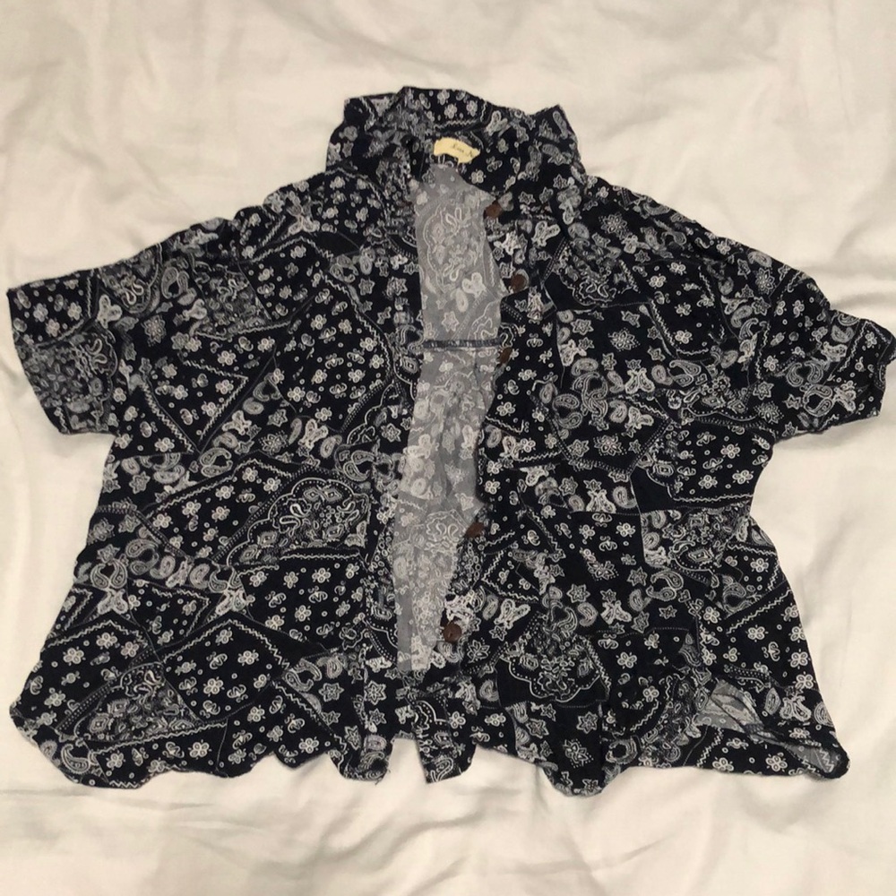 Paisley Print Button Down Blouse